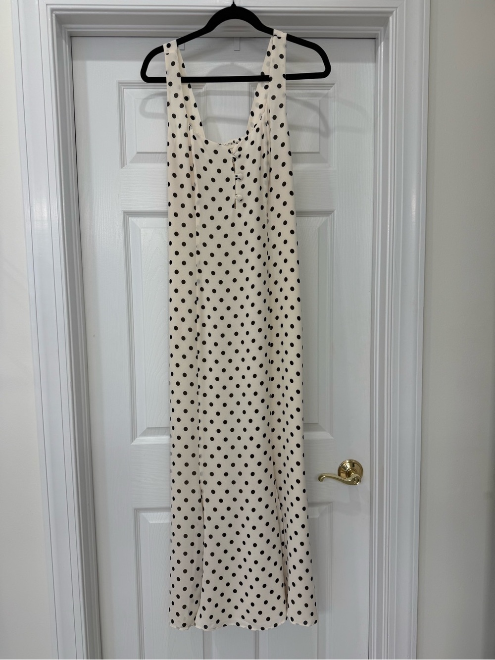 Reformation Laine Dress Polka Dot Cream and Black Sleeveless Maxi Dress